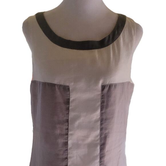 PROMOD Women's Colorblock Sleeveless Shift Dress Sz Small Neutral Minimalist - Picture 2 of 5